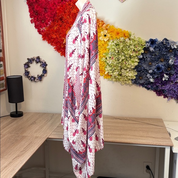 #67 Anthropologie Cream Kimono with Pink and Blue Floral Print - Picture 11 of 14